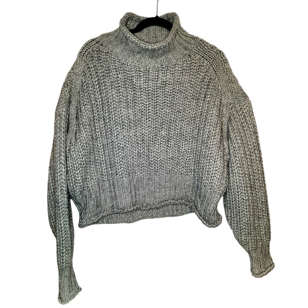 H&M Wool Blend Chunky Rib Knit Mock Neck Gray Boxy Oversized Sweater Size M